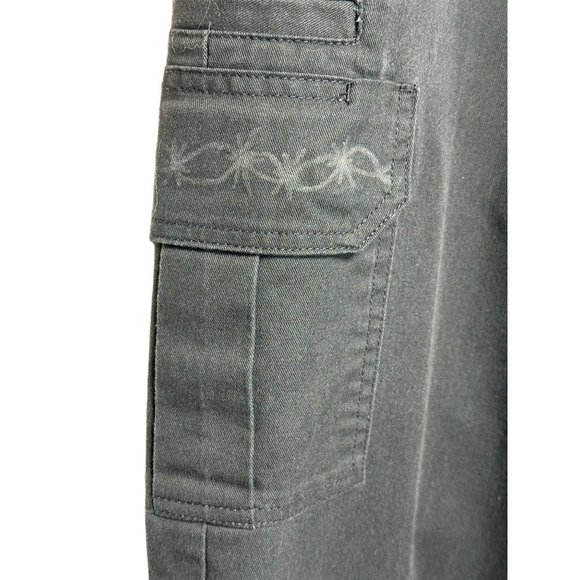 Dickies Custom Cargo Pants 30 x 32 Black with Painted Artwork Flames and Chains - Picture 6 of 16